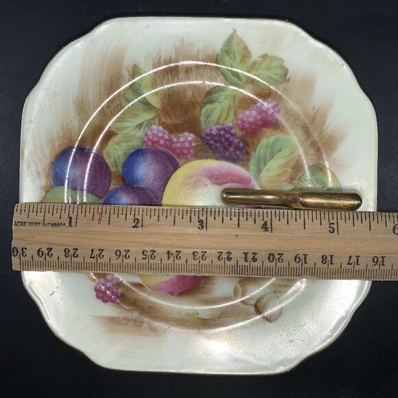 Vintage Handpainted Fruit Nappy Dish – Occupied Japan – Square Scalloped Corners - Picture 5 of 6